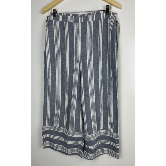 NWT Pink Rose Linen Cotton Wide Leg Pants Blue Striped Beachy Lagonlook Large - Picture 9 of 10